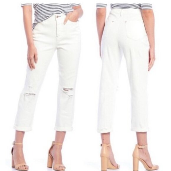 A Loves A Denim - A Loves A Boyfriend Jeans Ecru White Size 30 High Rise Straight Leg Distressed